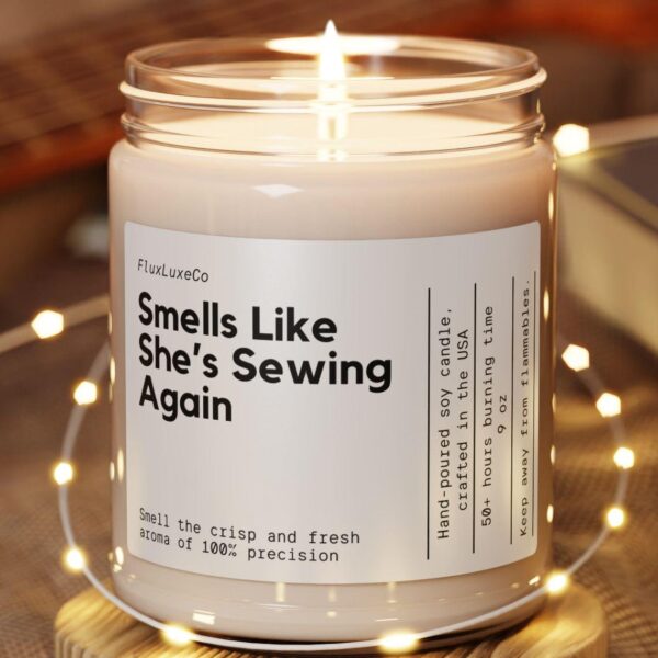 1A103 Personalized Sewing Gift She'S Sewing Again Custom Candle Personalized Funny Present Handmade For Sewers Seamstress Crafting For Women