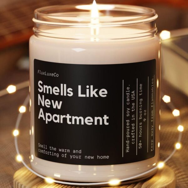 1A133 Smells Like New Apartment Soy Wax Candle, Personalized New Apartment Moving In Gift, Custom Moving In Art Decoration, 9Oz. Candle Decoration