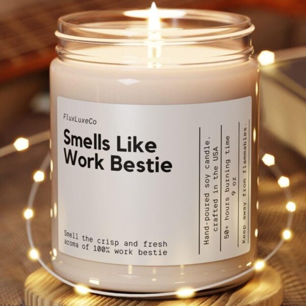 Personalized Smells Like Work Bestie Soy Wax Candle, Gift For Work Friend, Corporate Worker Gift, Work Friend Candle Gift, 9Oz. Candle Gift