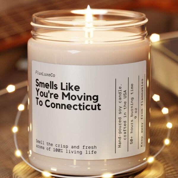 Personalized Smells Like You'Re Moving To Connecticut Soy Wax Candle, Moving To Connecticut Gift, Connecticut Candle Gift, 9Oz. Candle Gift