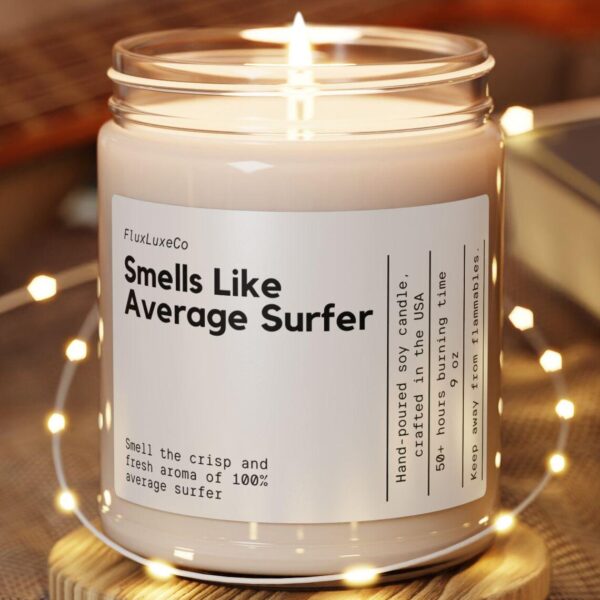 1A364 Personalized Smells Like Average Surfer Soy Wax Candle, Funny Gift For Surfer, Beginner Surfer Gift Custom Surf Gift For Friend 9Oz. Candle