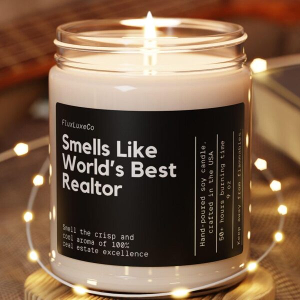 1A385 Smells Like World'S Best Realtor Soy Candle, Personalized Realtor Gift, Gift For Realtor, Custom Real Estate Agent Gift, Salesperson Gift