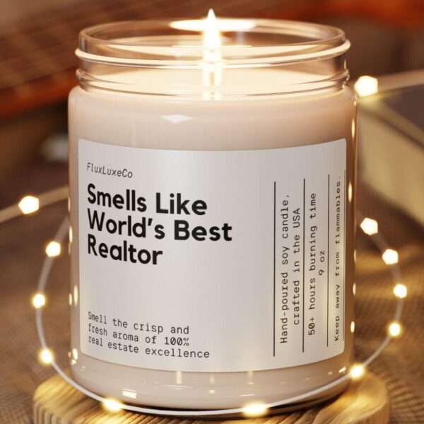 1A395 Smells Like World'S Best Realtor Soy Candle, Personalized Realtor Gift, Gift For Realtor, Custom Real Estate Agent Gift, Salesperson Gift