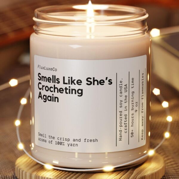 1A60 Personalized Crocheting Gift She Is Crocheting Again Custom Candle Crafty Hobby Funny Handmade Knitting Sewing Care Package Birthday Holiday